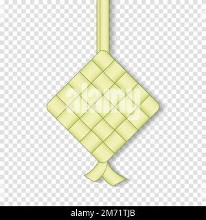 Ketupat 3D realistico. 3D gnocchi di riso al ketupat Eid Mubarak. Illustrazione dell'icona di Ketupat. Illustrazione vettoriale Illustrazione Vettoriale