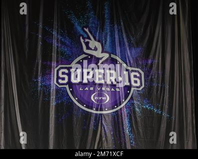 Las Vegas, Nevada, USA. 6th Jan, 2023. Lo sfondo del Super 16 presentato da Ozone collegiata ginnastica si incontrano all'Orleans Arena a Las Vegas, NV. Kyle Okita/CSM/Alamy Live News Foto Stock