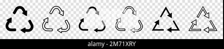 Set di icone di riciclaggio. Icona del simbolo di riciclo. Consente di riciclare le icone vettoriali nere in una riga. Illustrazione vettoriale Illustrazione Vettoriale