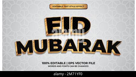 Effetto testo Eid Mubarak Luxury. Stile effetto testo EID Mubarak 3D. Effetto testo 3D modificabile con il concetto di testo Eid mubarak Illustrazione Vettoriale