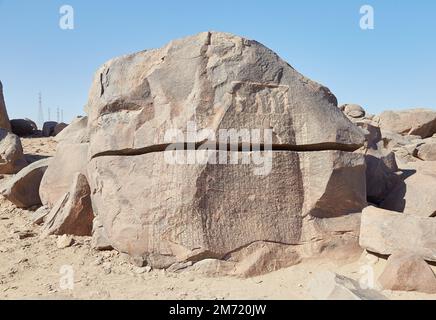 Isola Seheil di Assuan, più conosciuta per la carestia Stele Carving Foto Stock