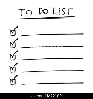 Icona elenco attività con testo disegnato a mano. Elenco di controllo, elenco delle attività. Illustrazione vettoriale Illustrazione Vettoriale