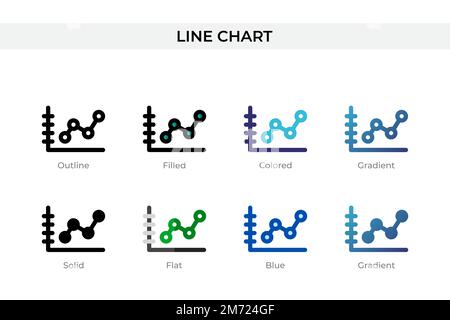 Icona grafico a linee con stile diverso. Icone vettoriali di grafici a linee disegnate in contorni, piene, colorate, riempite, sfumate, e stile piatto. Simbolo, logo illust Illustrazione Vettoriale