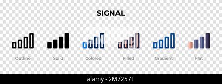 Icona del segnale in stile diverso. Icone vettoriali di segnale progettate in contorni, piene, colorate, riempite, sfumate, e stile piatto. Simbolo, illustrazione del logo. Illustrazione Vettoriale