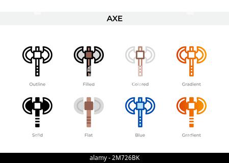 icona axe in stile diverso. icone vettoriali axe disegnate in linee, piene, colorate, riempite, sfumate, e stile piatto. Simbolo, illustrazione del logo. Vettore Illustrazione Vettoriale