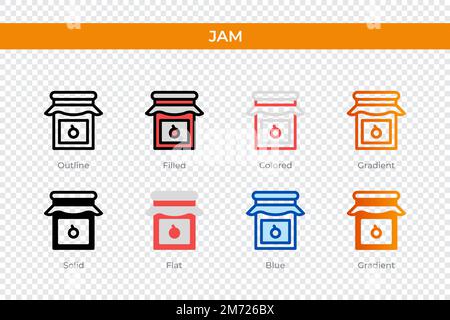icona di inceppamento in stile diverso. icone vettoriali jam progettate in contorni, piene, colorate, riempite, sfumate, e stile piatto. Simbolo, illustrazione del logo. Vettore Illustrazione Vettoriale