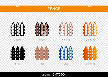 icona della fence in stile diverso. icone vettoriali di recinzione disegnate in contorno, solido, colorato, riempito, gradiente, e stile piatto. Simbolo, illustrazione del logo. Ve Illustrazione Vettoriale