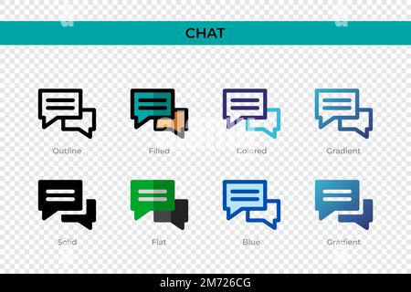 Icona della chat con stile diverso. Icone vettoriali di chat disegnate in contorni, piene, colorate, piene, sfumate, e stile piatto. Simbolo, illustrazione del logo. Vect Illustrazione Vettoriale