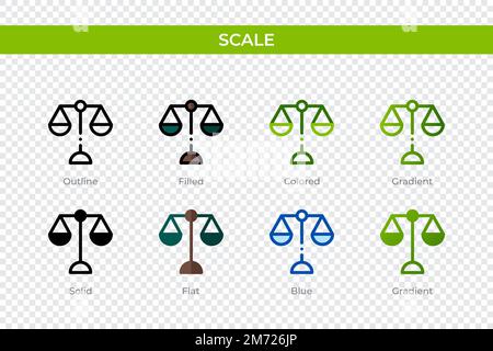 Icona di scala con stile diverso. Icone vettoriali in scala disegnate in contorni, piene, colorate, riempite, sfumate, e stile piatto. Simbolo, illustrazione del logo. Ve Illustrazione Vettoriale