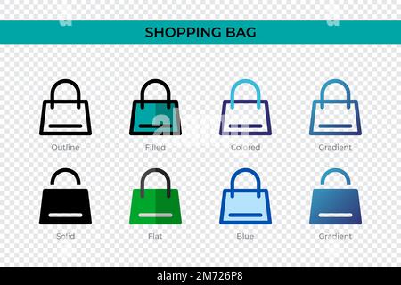 Shopping Bag icona in stile diverso. Shopping Bag icone vettoriali disegnate in contorno, solido, colorato, riempito, gradiente, e stile piatto. Simbolo, logo il Illustrazione Vettoriale