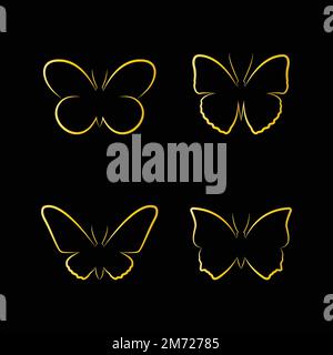Vettore di farfalla dorata su sfondo nero. Insetti, animali. Illustrazione vettoriale a strati facilmente modificabile. Illustrazione Vettoriale