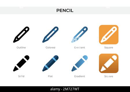 icona a forma di matita in stile diverso. icone vettoriali a matita progettate in stile contorno, solido, colorato, sfumato e piatto. Simbolo, illustrazione del logo. Vettore i Illustrazione Vettoriale