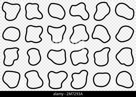 Set forma liquida lineare astratta. Forme nere astratte. Elementi a forma liquida. Contorni casuali forme fluide. Elementi liquidi. Blottches casuali. Abstrac Illustrazione Vettoriale