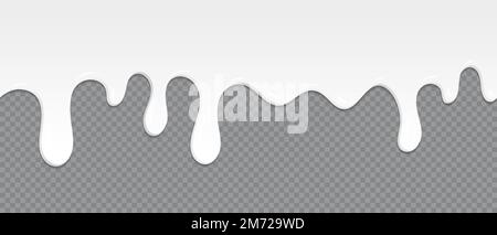Modello senza cuciture di gocciolamento del latte. Gocciolamento di latte o liquido bianco. Bellissimo sfondo. Design realistico. Dessert sfondo con latte. Striscioni Illustrazione Vettoriale