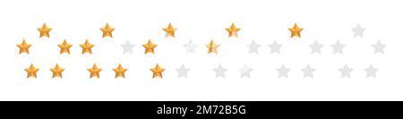 Icona a stella. Stella in cerchio. classificazione a 5 stelle. Set di cinque stelle gialle. Icona vettoriale set stella d'oro realistica. Concetto di feedback. Illustrazione vettoriale Illustrazione Vettoriale