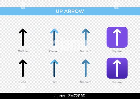 icona freccia su con stile diverso. icone vettoriali con freccia verso l'alto progettate in stile contorno, solido, colorato, sfumato e piatto. Simbolo, illustrazione del logo. Vect Illustrazione Vettoriale