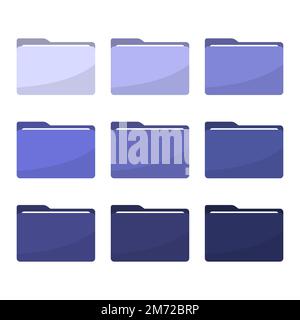 Icone cartella impostato in trendy 2022 molto peri colore. Icone di cartella viola lavanda trendy. Tutti i tipi di documenti, formati file simboli di illustrazione vettoriale c Illustrazione Vettoriale