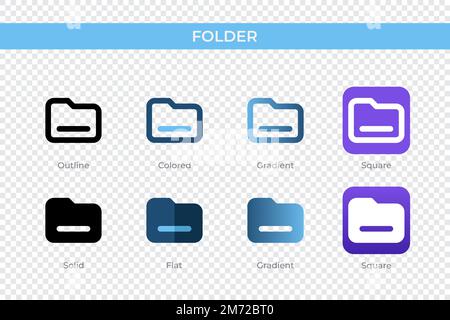 icona della cartella con stile diverso. icone vettoriali di cartelle progettate in stile contorno, solido, colorato, sfumato e piatto. Simbolo, illustrazione del logo. Vettore i Illustrazione Vettoriale