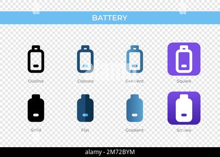 icona della batteria in stile diverso. icone vettoriali della batteria progettate in stile contorno, solido, colorato, sfumato e piatto. Simbolo, illustrazione del logo. Vettore Illustrazione Vettoriale