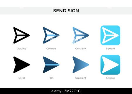 Icona Invia segno con stile diverso. Invia icone vettoriali di segno progettate in stile contorno, solido, colorato, sfumato e piatto. Simbolo, illustrazione del logo. Ve Illustrazione Vettoriale