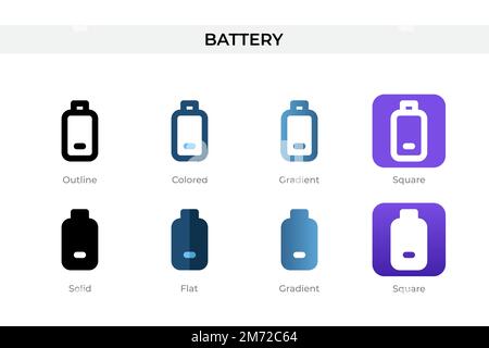 icona della batteria in stile diverso. icone vettoriali della batteria progettate in stile contorno, solido, colorato, sfumato e piatto. Simbolo, illustrazione del logo. Vettore Illustrazione Vettoriale