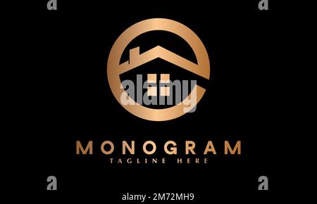 Minimal House Abstract monogramma modello di logo vettoriale Illustrazione Vettoriale