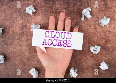 Scrittura con visualizzazione di testo accesso cloud. Concetto che significa strumento software tra l'organizzazione e il fornitore Foto Stock