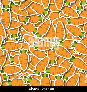 Adesivo piatto vegetale carota motivo senza cuciture. Ornamento di sfondo moderno con verdure di carota di colore arancione brillante. Illustrazione vettoriale Illustrazione Vettoriale