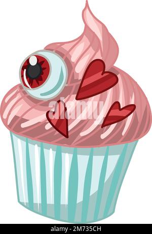 Cupcake spaventoso con occhio, Clipart di San Valentino Creepy, Valentine Spooky, adesivi digitali Goth pastello, vettore alternativo di San Valentino EPS10 Illustrazione Vettoriale