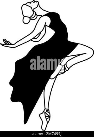 Ballerina ballerina acquerello linee nere. Ballerina ballerina isolata.ballerina classica disegnata a mano, posa.giovane ballerina bella donna Foto Stock