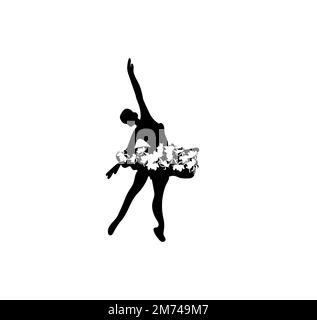 Acquerello danzante rosa bella ballerina con fiori e luna. Illustrazione disegnata a mano con acquerello. Può essere utilizzato per schede o poster. Foto Stock