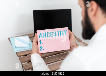 Esposizione concettuale Ancestry. Business vetrina la storia o il processo di sviluppo di un fenomeno oggetto idea o stile Foto Stock