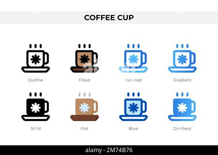 Icone della tazza di caffè in stile diverso. Icone della tazza di caffè impostate. Simbolo di vacanza. Icone di stile diverse impostate. Illustrazione vettoriale Illustrazione Vettoriale
