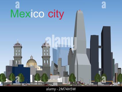 Skyline del Messico con edifici, cielo. Concetto di viaggio d'affari e turismo. Immagine per presentazione, banner, cartellone e sito Web. Illustrazione vettoriale Illustrazione Vettoriale