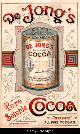 Cioccolato cacao pubblicità mostrando un'era vittoriana, Cocoa drink. Circa 1885 Foto Stock