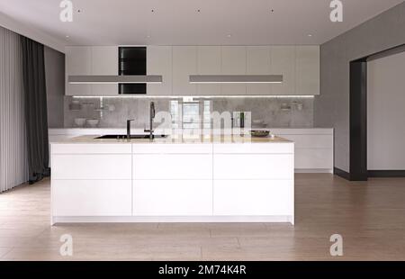 cucina dal design moderno. 3d rendering degli interni Foto Stock