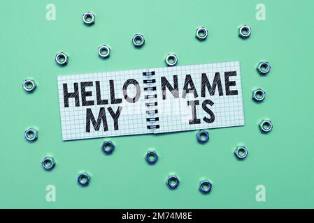Didascalia concettuale Ciao il mio nome è. Presentazione aziendale presentatevi ai nuovi dipendenti come presentazione Foto Stock