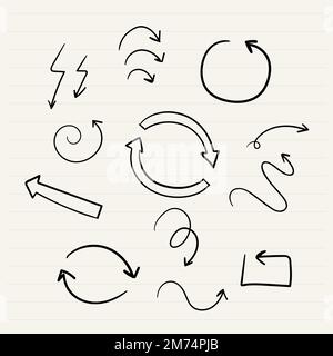 Set di frecce vettoriali disegnate a mano Illustrazione Vettoriale