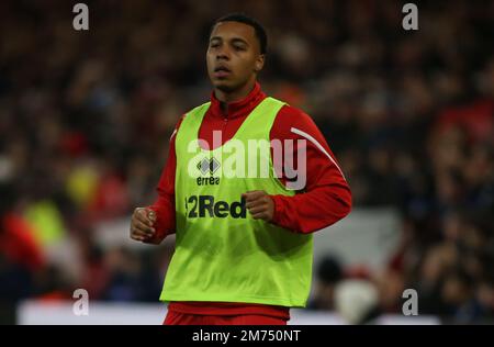 Middlesborough, Regno Unito. 7th Jan, 2023. Middlesbrough's Cameron Archer durante la partita della fa Cup Third Round tra Middlesbrough e Brighton e Hove Albion al Riverside Stadium, Middlesbrough sabato 7th gennaio 2023. (Credit: Michael driver | MI News) Credit: MI News & Sport /Alamy Live News Foto Stock