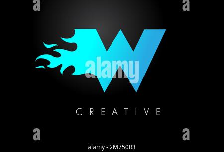 Logo Blue W Letter Flame. Vettore del concetto di scritta con logo Fire. Illustrazione Vettoriale
