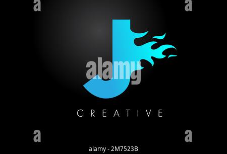 Blue Fire Blue lettera Flame Logo Design. Vettore del concetto di scritta con logo Fire. Illustrazione Vettoriale