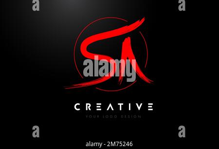 Logo Red SA Brush Letter. Vettore artistico di concetto del logo Brush Letters scritto a mano. Illustrazione Vettoriale