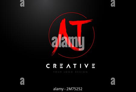 Logo Red AT Brush Letter. Vettore artistico di concetto del logo Brush Letters scritto a mano. Illustrazione Vettoriale