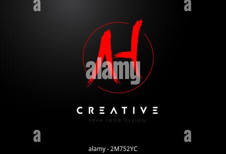 Logo lettera AH Pennello rosso. Vettore artistico di concetto del logo Brush Letters scritto a mano. Illustrazione Vettoriale