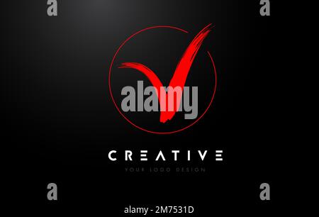 Logo lettera a V con pennello rosso. Vettore artistico di concetto del logo Brush Letters scritto a mano. Illustrazione Vettoriale