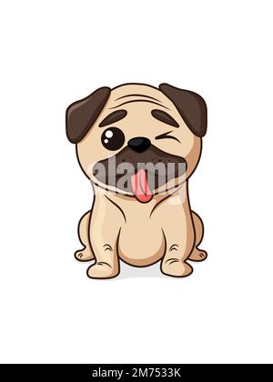 Carino e divertente cartone animato Pug. vettore isolato art. Illustrazione Vettoriale