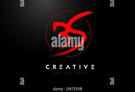 Logo BS Brush Letter Red. Vettore artistico di concetto del logo Brush Letters scritto a mano. Illustrazione Vettoriale