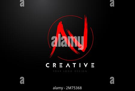 Logo Red AN Brush Letter. Vettore artistico di concetto del logo Brush Letters scritto a mano. Illustrazione Vettoriale