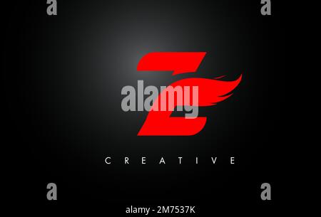 Icona rossa del logo Wings lettera Z. Logo Flying Wing Letter con concetto Creative Black Wing. Illustrazione Vettoriale