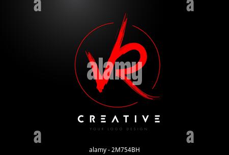 Logo Red VR Brush Letter. Vettore artistico di concetto del logo Brush Letters scritto a mano. Illustrazione Vettoriale